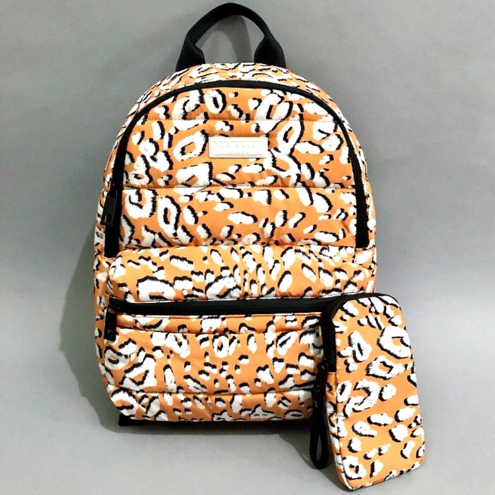 Ted Baker Peach Orange Leopard Print Backpack with Matching Pouch